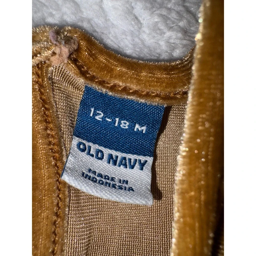 (B6) Old Navy Baby Velvet Ruffle Long Sleeve Jumpsuit Gold Brown 12-18 Months